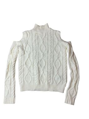 GUESS White Cold Shoulder Cable Knit Mock Neck Sweater Small